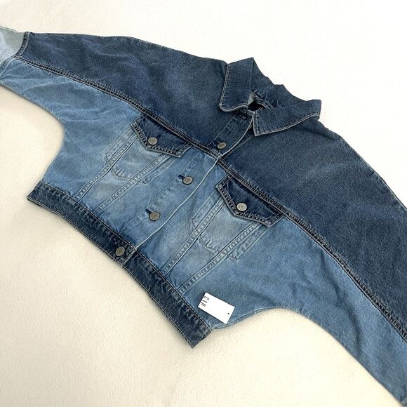 NWT Gap Kids Teen Girls Dolman Cropped Blue Color Block Denim Jean Jacket 12 XL - Picture 4 of 11
